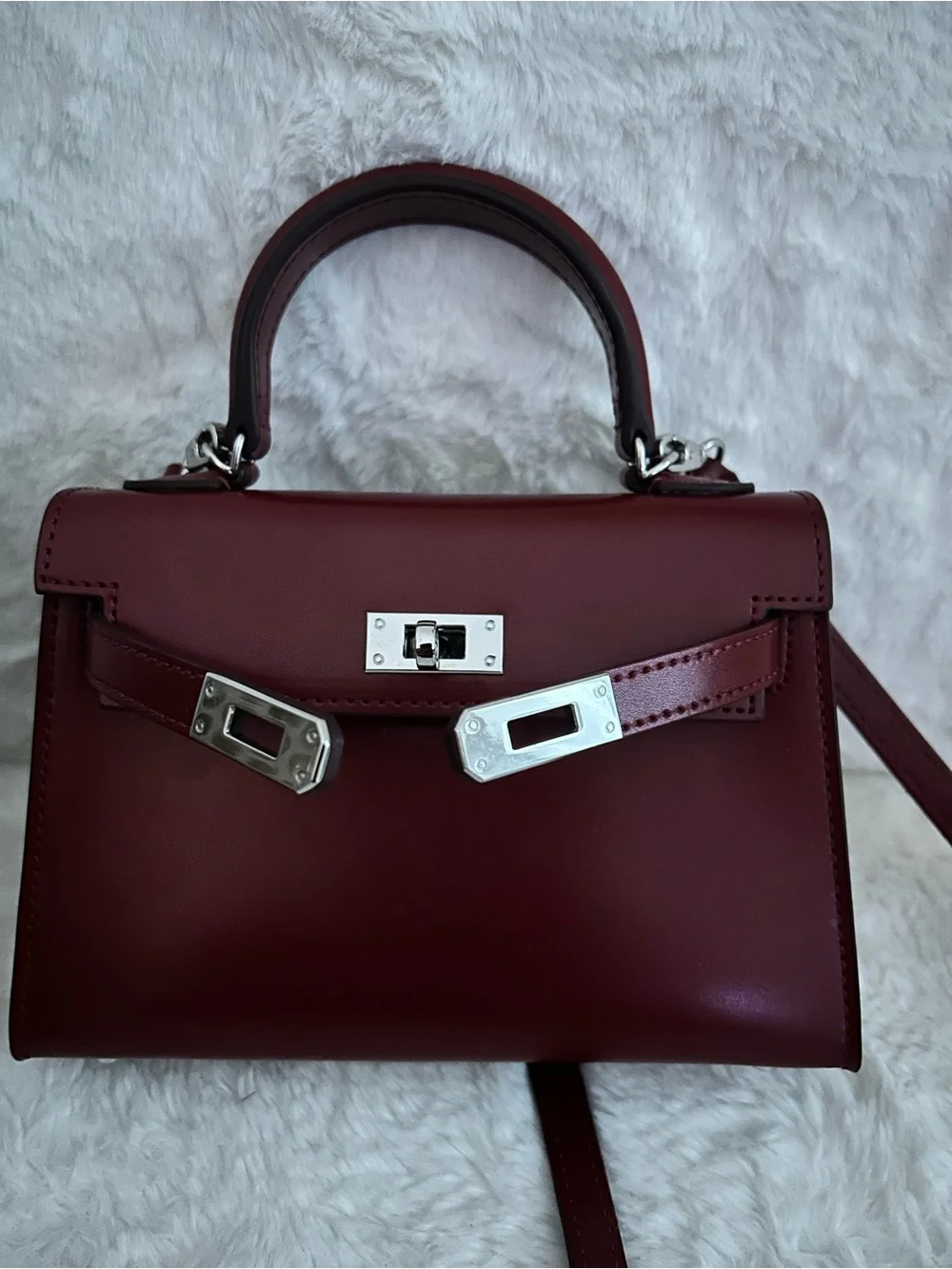 The vault label  Eva 19 Structured Bag in Deep Burgundy